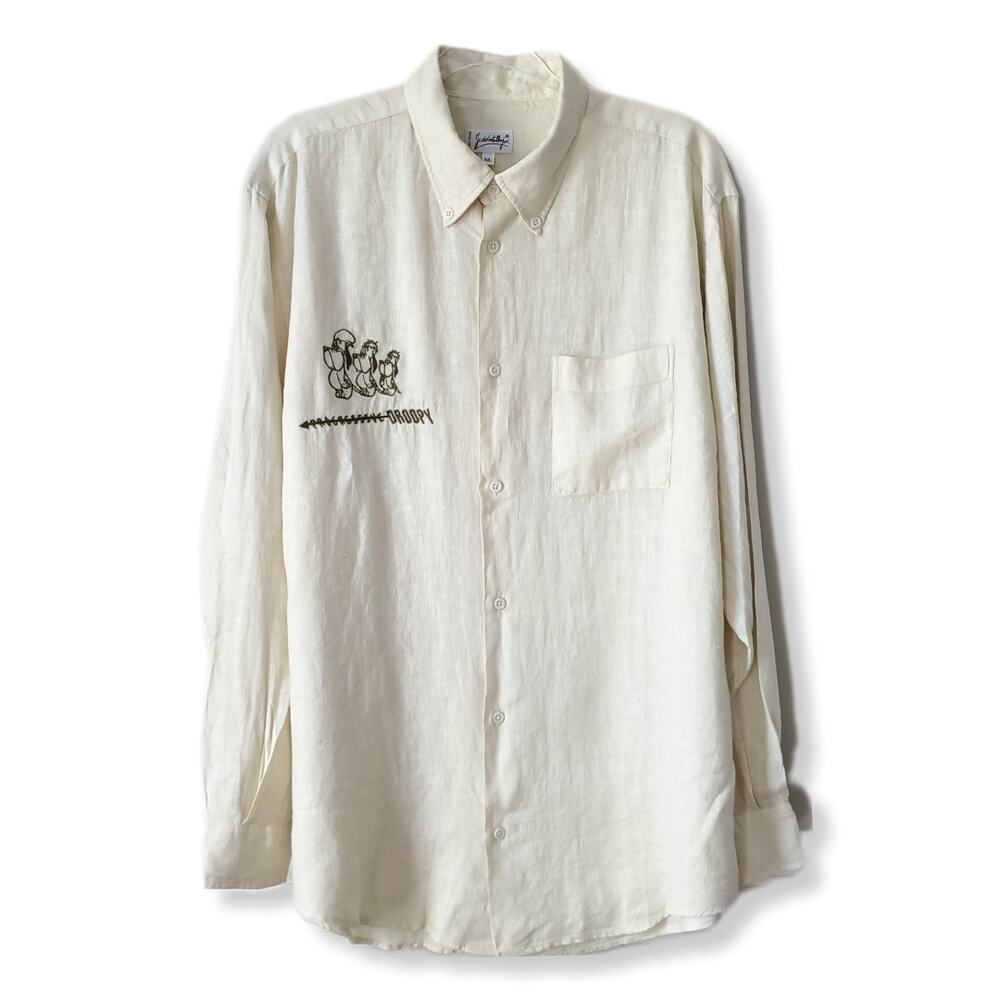 Men Vtg JC De Castelbajac Ivory Linen Shirt XL Ivory Droopy Dog Warner Bros NEW